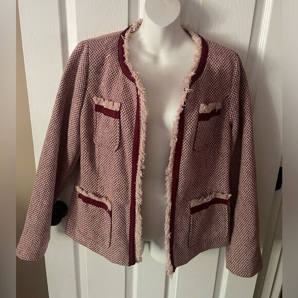 Cynthia Rowley Burgundy Tweed Blazer with Fringe - Picture 1 of 9